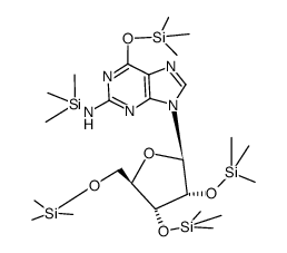 9H-Purin-2-amine, N-(trimethylsilyl)-6-[(trimethylsilyl)oxy]-9-[2,3,5- tris-O-(trimethylsilyl)-beta-D-ribofuranosyl]- Structure