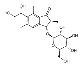 6-(1,2-Dihydroxyethyl)-3-(β-D-glucopyranosyloxy)-2,3-dihydro-2,5,7-trimethyl-1H-inden-1-one结构式