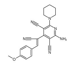 3,5-Pyridinedicarbonitrile, 2-amino-4-[1-cyano-2-(4-methoxyphenyl)ethenyl]-6-(1-piperidinyl)结构式