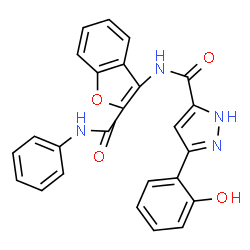 5-(2-hydroxyphenyl)-N-[2-(phenylcarbamoyl)-1-benzofuran-3-yl]-1H-pyrazole-3-carboxamide结构式