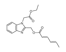 (2E,4E)-Hexa-2,4-dienoic acid 1-ethoxycarbonylmethyl-1H-benzoimidazol-2-ylmethyl ester结构式
