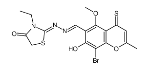 2-[(8-bromo-7-hydroxy-5-methoxy-2-methyl-4-thioxo-4H-benzopyran-6-ylmethylene)-hydrazono]-3-ethyl-thiazolidin-4-one Structure