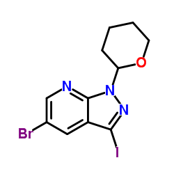 5-Bromo-3-iodo-1-(tetrahydro-2H-pyran-2-yl)-1H-pyrazolo[3,4-b]pyridine结构式