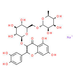3-[[6-O-(6-deoxy-α-L-mannopyranosyl)-β-D-glucopyranosyl]oxy]-2-(3,4-dihydroxyphenyl)-5,7-dihydroxy-4H-1-benzopyran-4-one, sodium salt structure