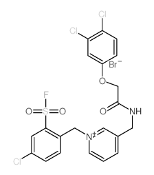 Pyridinium,1-[[4-chloro-2-(fluorosulfonyl)phenyl]methyl]-3-[[[2-(3,4-dichlorophenoxy)acetyl]amino]methyl]-,bromide (1:1) Structure