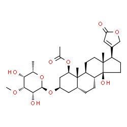 1β-Acetoxy-3β-[(3-O-methyl-6-deoxy-α-L-talopyranosyl)oxy]-10,14-dihydroxy-19-nor-5β-card-20(22)-enolide结构式