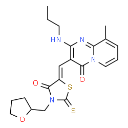 9-methyl-3-{[4-oxo-3-(tetrahydro-2-furanylmethyl)-2-thioxo-1,3-thiazolidin-5-ylidene]methyl}-2-(propylamino)-4H-pyrido[1,2-a]pyrimidin-4-one Structure