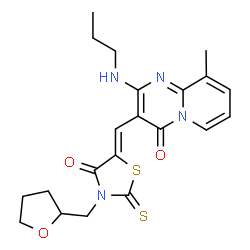 9-methyl-3-{[4-oxo-3-(tetrahydro-2-furanylmethyl)-2-thioxo-1,3-thiazolidin-5-ylidene]methyl}-2-(propylamino)-4H-pyrido[1,2-a]pyrimidin-4-one structure