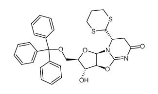 O2,2'-anhydro-5,6-dihydro-6-(S)-(1,3-dithian-2-yl)-5'-O-trityluridine结构式