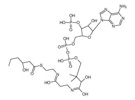 S-[2-[3-[[4-[[[(2R,3S,4R,5R)-5-(6-aminopurin-9-yl)-4-hydroxy-3-phosphonooxyoxolan-2-yl]methoxy-hydroxyphosphoryl]oxy-hydroxyphosphoryl]oxy-2-hydroxy-3,3-dimethylbutanoyl]amino]propanoylamino]ethyl] (3S)-3-hydroxyhexanethioate结构式