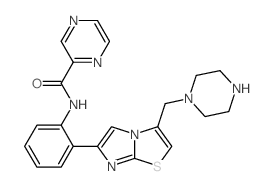 N-(2-(3-(哌嗪-1-甲基)咪唑并[2,1-b]噻唑-6-基)苯基)吡嗪-2-羧酰胺结构式
