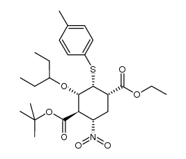 (1S,2R,3S,4R,5S)-4-tert-butyl-1-ethyl-5-nitro-3-(pentan-3-yloxy)-2-(p-tolylthio)cyclohexane-1,4-dicarboxylate结构式