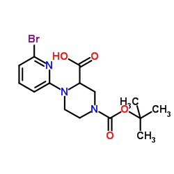 1-(6-Bromo-2-pyridinyl)-4-{[(2-methyl-2-propanyl)oxy]carbonyl}-2-piperazinecarboxylic acid Structure