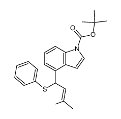 1-(t-butoxycarbonyl)-4-(3'-methyl-1'-phenylthiobut-2'-enyl)indole Structure