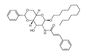 1-dodecyl (R)-4,6-O-benzylidene-2-deoxy-2-(trans-3-phenyl-2-propenamido)-β-D-allopyranoside结构式