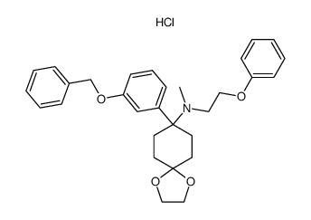 4-(m-benzyloxyphenyl)-4-(N-methyl-N-β-phenoxyethylamino)cyclohexanone, ethylene ketal hydrochloride Structure