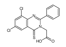 2-(6,8-dichloro-2-phenyl-4-sulfanylidenequinazolin-3-yl)acetic acid Structure