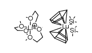 tris(dimethoxyethane-O,O')lithium bis(cyclopentadienyl)bis(trimethylsilyl)lutetate(III) Structure