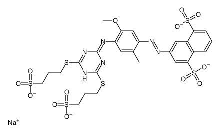 1,5-Naphthalenedisulfonic acid, 3-4-4,6-bis(3-sulfopropyl)thio-1,3,5-triazin-2-ylamino-5-methoxy-2-methylphenylazo-, tetrasodium salt Structure