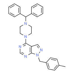 4-(4-benzhydryl-1-piperazinyl)-1-(4-methylbenzyl)-1H-pyrazolo[3,4-d]pyrimidine结构式