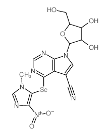 7H-Pyrrolo[2,3-d]pyrimidine-5-carbonitrile, 4-[(1-methyl-4-nitro-1H-imidazol-5-yl)seleno]-7-.beta.-D-ribofuran osyl- picture