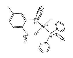 [(2-((2-OMe-Ph)2P)-4-Me-benzenesulfonate)Pd(PPh3)(Me)]结构式