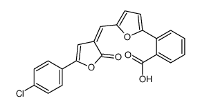 2-[5-[(E)-[5-(4-chlorophenyl)-2-oxofuran-3-ylidene]methyl]furan-2-yl]benzoic acid Structure