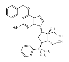 [(1S,2S,3S,5S)-5-(2-Amino-6-(benzyloxy)-9H-purin-9-yl]-3-(dimethyl(phenyl)silyl)-1-hydroxycyclopentane-1,2-diyl)dimethanol picture