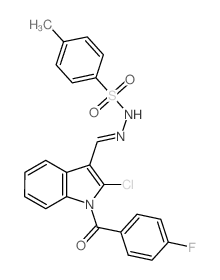 Benzenesulfonic acid,4-methyl-, 2-[[2-chloro-1-(4-fluorobenzoyl)-1H-indol-3-yl]methylene]hydrazide结构式