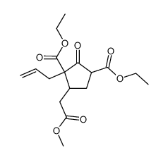 2-allyl-2,5-diethoxycarbonyl-4-methoxycarbonylmethylcyclopentanone结构式