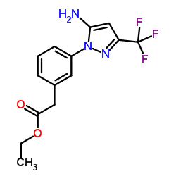 Ethyl {3-[5-amino-3-(trifluoromethyl)-1H-pyrazol-1-yl]phenyl}acetate结构式