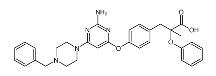 Benzenepropanoic acid, 4-[[2-amino-6-[4-(phenylmethyl)-1-piperazinyl]-4-pyrimidinyl]oxy]-α-methyl-α-phenoxy- Structure