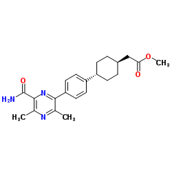 Cyclohexaneacetic acid, 4-[4-[6-(aminocarbonyl)-3,5-dimethyl-2-pyrazinyl]phenyl]-, Methyl ester, trans- Structure