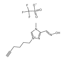 1-(hex-5'-yn-1'-yl)-3-[(hydroxyimino)methyl]-4-methyl-1,2,4-triazolium trifluoromethanesulfonate结构式