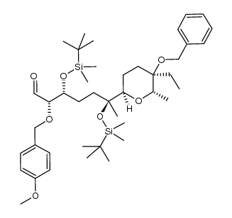 (2S,3R,6R)-6-[(2R,5R,6S)-5-benzyloxy-5-ethyl-6-methyltetrahydropyran-2-yl]-3,6-bis(tert-butyldimethylsilyloxy)-2-(4-methoxybenzyloxy)heptanal结构式