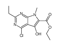 ethyl 4-chloro-2-ethyl-5-hydroxy-7-methylpyrrolo[2,3-d]pyrimidine-6-carboxylate结构式