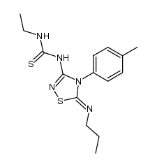 1-ethyl-3-(5-(propylimino)-4-(p-tolyl)-4,5-dihydro-1,2,4-thiadiazol-3-yl)thiourea结构式