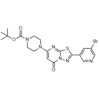 tert-Butyl4-(2-(5-bromopyridin-3-yl)-5-oxo-5H-[1,3,4]thiadiazolo[3,2-a]pyrimidin-7-yl)piperazine-1-carboxylate Structure