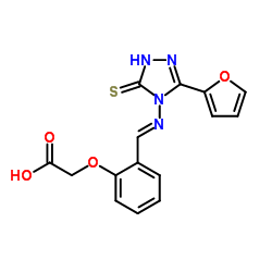 {2-[(E)-{[3-(2-Furyl)-5-thioxo-1,5-dihydro-4H-1,2,4-triazol-4-yl]imino}methyl]phenoxy}acetic acid Structure