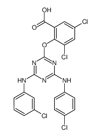 3,5-dichloro-2-[4-(3-chloro-anilino)-6-(4-chloro-anilino)-[1,3,5]triazin-2-yloxy]-benzoic acid结构式