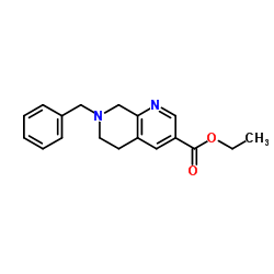 7-Benzyl-5,6,7,8-tetrahydro-[1,7]naphthyridine-3-carboxylic acid ethyl ester structure