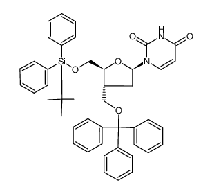 1-(5-O-(tert-butyldiphenylsilyl)-2,3-dideoxy-3-C-(((triphenylmethyl)oxy)methyl)-β-D-erythro-pentofuranosyl)uracil结构式