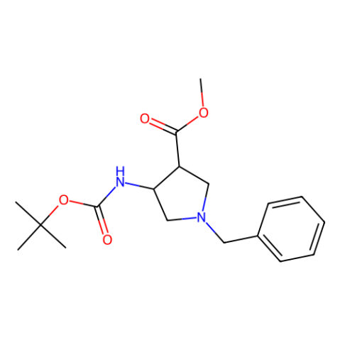 cis-Methyl 1-benzyl-4-(tert-butoxycarbonylaMino)-pyrrolidine-3-carboxylate结构式