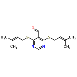 4,6-Bis[(3-methyl-2-buten-1-yl)sulfanyl]-5-pyrimidinecarbaldehyde Structure