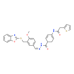 2,4-Cyclohexadiene-1-carboxylicacid,4-[(2-thienylacetyl)amino]-,[[3-[(2-benzoxazolylthio)methyl]-4-methoxyphenyl]methylene]hydrazide(9CI) Structure