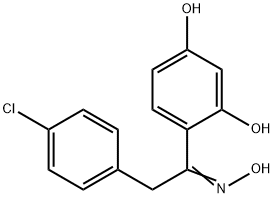 (E)-2-(4-chlorophenyl)-1-(2,4-dihydroxyphenyl)ethanone oxime结构式