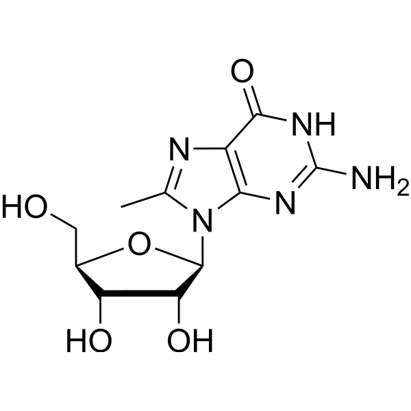2-amino-9-[(2R,3R,4S,5R)-3,4-dihydroxy-5-(hydroxymethyl)oxolan-2-yl]-8-methyl-3H-purin-6-one结构式