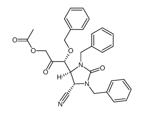 (R)-3-(benzyloxy)-3-((4S,5S)-1,3-dibenzyl-5-cyano-2-oxoimidazolidin-4-yl)-2-oxopropyl acetate结构式