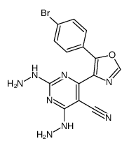 4-[5-(4-bromophenyl)oxazol-4-yl]-2,6-dihydrazinopyrimidine-5-carbonitrile结构式