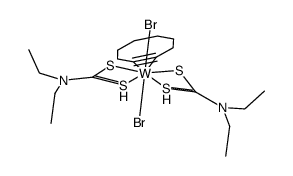 bis(diethyldithiocarbamato)(cyclooctyne)dibromotungsten(IV) Structure